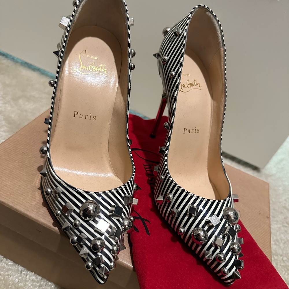 Christian Louboutin Striped Heels with Silver Studs